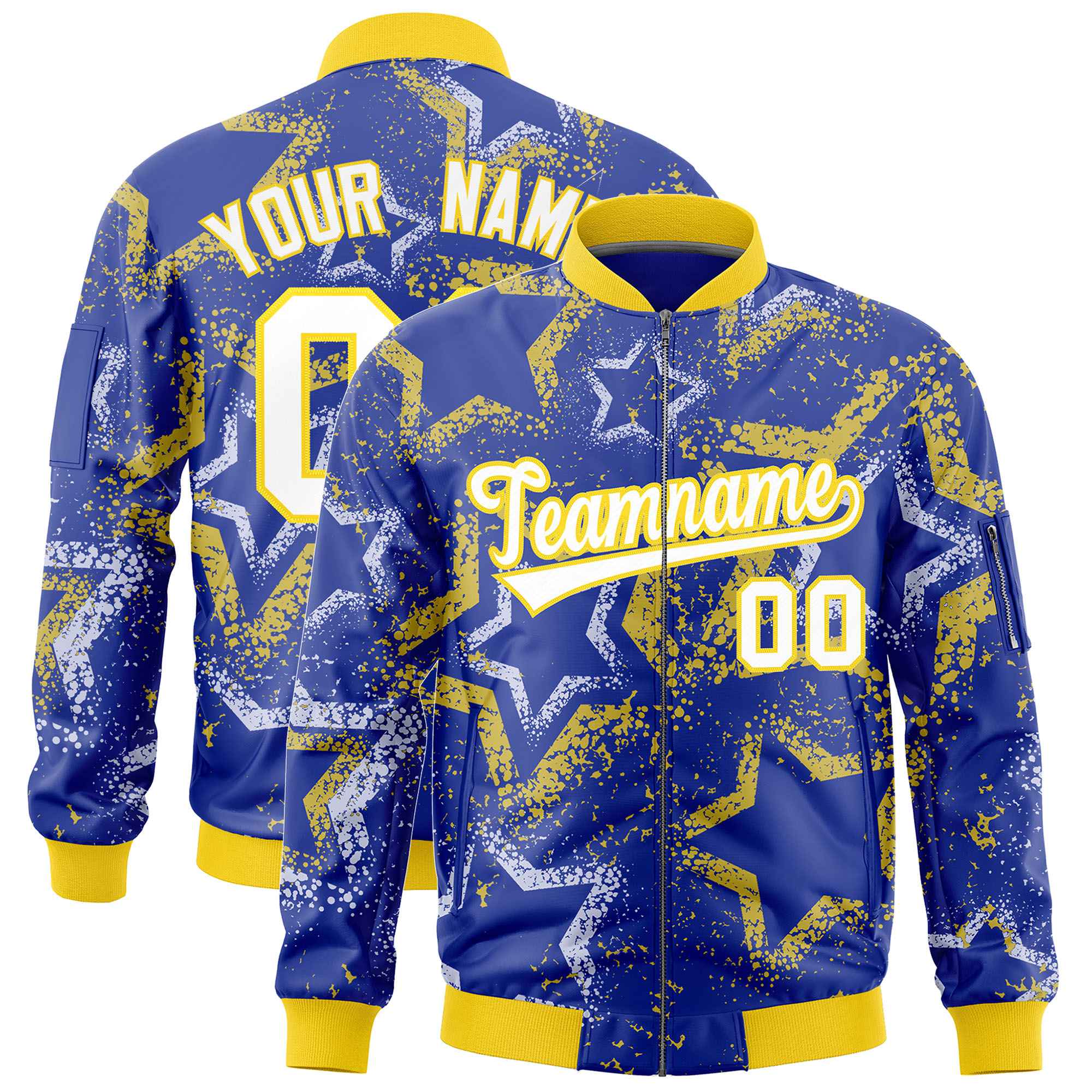 Custom Royal Varsity Full-Zip Star Pattern Letterman Bomber Jacket