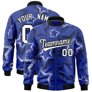 Custom Royal Varsity Full-Zip Star Pattern Letterman Bomber Jacket