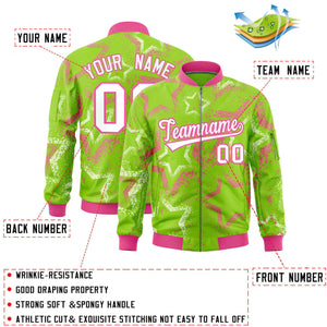 Custom Neon Green Varsity Full-Zip Star Pattern Letterman Bomber Jacket