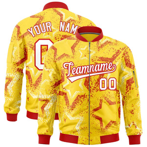 Custom Gold Varsity Full-Zip Star Pattern Letterman Bomber Jacket