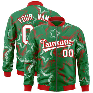 Custom Kelly Green Varsity Full-Zip Star Pattern Letterman Bomber Jacket