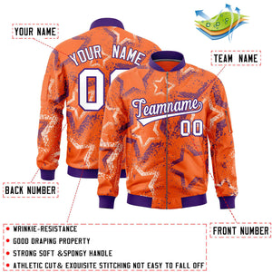 Custom Orange Varsity Full-Zip Star Pattern Letterman Bomber Jacket