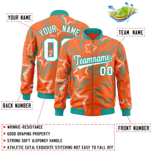 Custom Orange Varsity Full-Zip Star Pattern Letterman Bomber Jacket