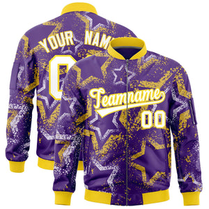 Custom Purple Varsity Full-Zip Star Pattern Letterman Bomber Jacket