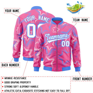 Custom Pink Varsity Full-Zip Star Pattern Letterman Bomber Jacket