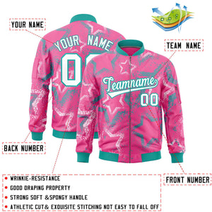 Custom Pink Varsity Full-Zip Star Pattern Letterman Bomber Jacket