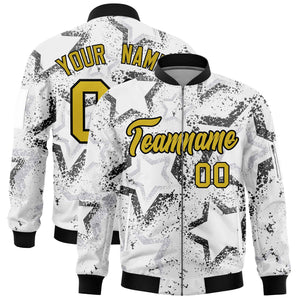 Custom White Varsity Full-Zip Star Pattern Letterman Bomber Jacket