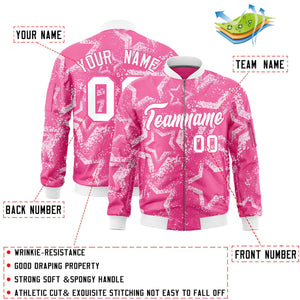 Custom Pink Varsity Full-Zip Star Pattern Letterman Bomber Jacket