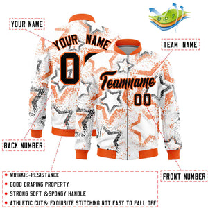 Custom White Varsity Full-Zip Star Pattern Letterman Bomber Jacket