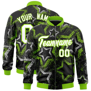 Custom Black Varsity Full-Zip Star Pattern Letterman Bomber Jacket