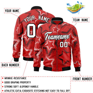 Custom Red Varsity Full-Zip Star Pattern Letterman Bomber Jacket