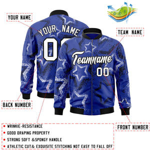 Custom Royal Varsity Full-Zip Star Pattern Letterman Bomber Jacket