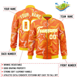 Custom Orange Varsity Full-Zip Star Pattern Letterman Bomber Jacket