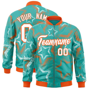 Custom Aqua Varsity Full-Zip Star Pattern Letterman Bomber Jacket