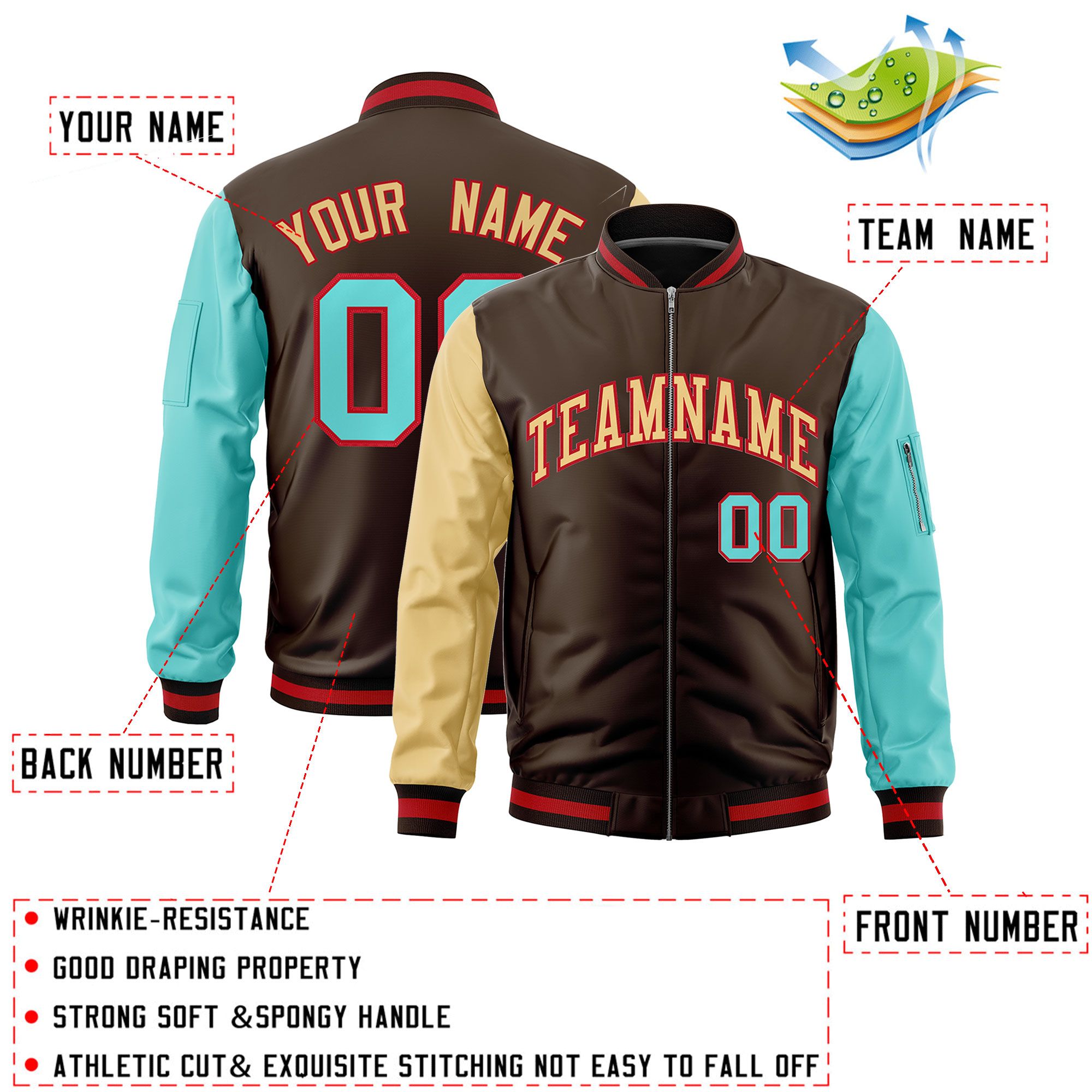 Custom Brown Old Gold Bright Green Varsity Full-Zip Raglan Sleeves Letterman Bomber Jacket