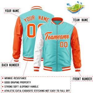 Custom Bright Green White Orange Varsity Full-Zip Raglan Sleeves Letterman Bomber Jacket