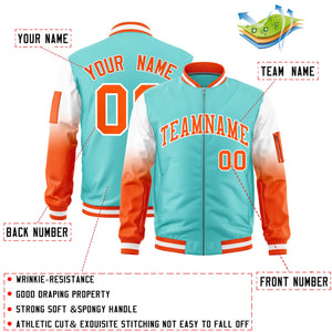 Custom Bright Green White-Orange Gaglan Sleeve Gradient Varsity Full-Zip Letterman Bomber Jacket