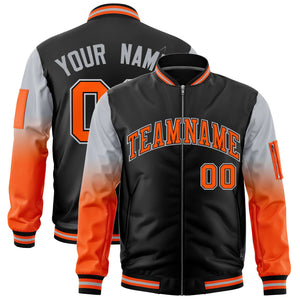 Custom Black Silver-Orange Gaglan Sleeve Gradient Varsity Full-Zip Letterman Bomber Jacket