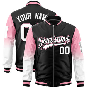 Custom Black Light Pink-White Gaglan Sleeve Gradient Varsity Full-Zip Letterman Bomber Jacket