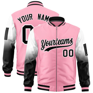 Custom Light Pink White-Black Gaglan Sleeve Gradient Varsity Full-Zip Letterman Bomber Jacket