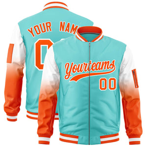 Custom Bright Green White-Orange Gaglan Sleeve Gradient Varsity Full-Zip Letterman Bomber Jacket