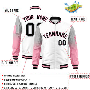 Custom White Silver-Light Pink Gaglan Sleeve Gradient Varsity Full-Zip Letterman Bomber Jacket