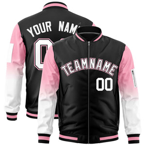 Custom Black Light Pink-White Gaglan Sleeve Gradient Varsity Full-Zip Letterman Bomber Jacket