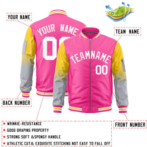 Custom Pink Gold-Silver Gaglan Sleeve Gradient Varsity Full-Zip Letterman Bomber Jacket