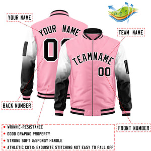 Custom Light Pink White-Black Gaglan Sleeve Gradient Varsity Full-Zip Letterman Bomber Jacket