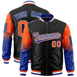 Custom Black Orange-Royal Gaglan Sleeve Gradient Varsity Full-Zip Letterman Bomber Jacket