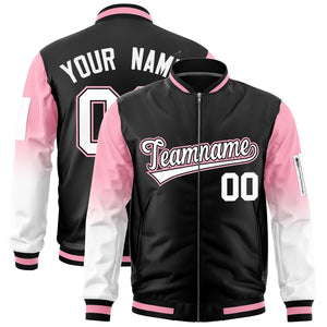 Custom Black Light Pink-White Gaglan Sleeve Gradient Varsity Full-Zip Letterman Bomber Jacket