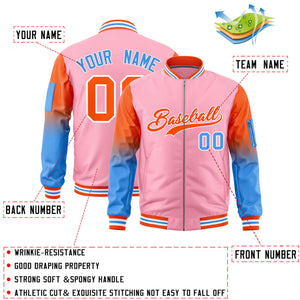 Custom Light Pink Orange-Powder Blue Gaglan Sleeve Gradient Varsity Full-Zip Letterman Bomber Jacket