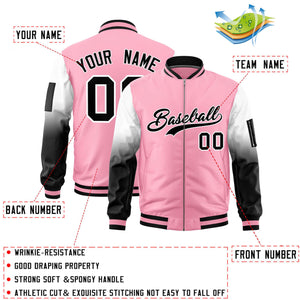 Custom Light Pink White-Black Gaglan Sleeve Gradient Varsity Full-Zip Letterman Bomber Jacket