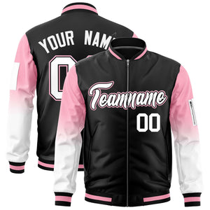 Custom Black Light Pink-White Gaglan Sleeve Gradient Varsity Full-Zip Letterman Bomber Jacket