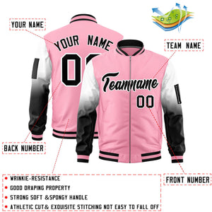 Custom Light Pink White-Black Gaglan Sleeve Gradient Varsity Full-Zip Letterman Bomber Jacket