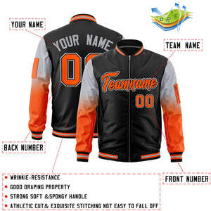 Custom Black Silver-Orange Gaglan Sleeve Gradient Varsity Full-Zip Letterman Bomber Jacket