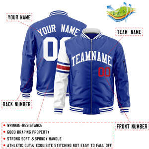 Custom Royal White Varsity Full-Zip Raglan Sleeves Stripe Letterman Bomber Jacket