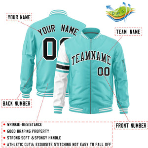 Custom Bright Green White Varsity Full-Zip Raglan Sleeves Stripe Letterman Bomber Jacket