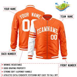 Custom Orange White Varsity Full-Zip Raglan Sleeves Stripe Letterman Bomber Jacket