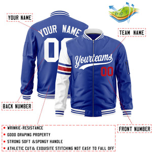 Custom Royal White Varsity Full-Zip Raglan Sleeves Stripe Letterman Bomber Jacket