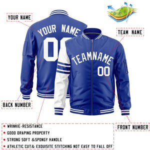 Custom Royal White Varsity Full-Zip Raglan Sleeves Stripe Letterman Bomber Jacket