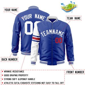 Custom Royal White Varsity Full-Zip Raglan Sleeves Stripe Letterman Bomber Jacket