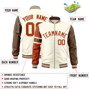 Custom Cream Texas Orange-Light Brown Varsity Full-Zip Raglan Sleeves Stripe Letterman Bomber Jacket