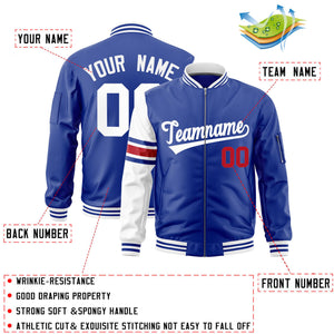 Custom Royal White Varsity Full-Zip Raglan Sleeves Stripe Letterman Bomber Jacket