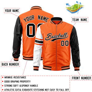 Custom Orange Black-White Varsity Full-Zip Raglan Sleeves Stripe Letterman Bomber Jacket