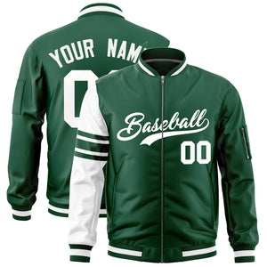 Custom Green White Varsity Full-Zip Raglan Sleeves Stripe Letterman Bomber Jacket