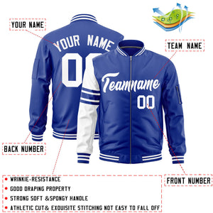 Custom Royal White Varsity Full-Zip Raglan Sleeves Stripe Letterman Bomber Jacket