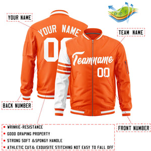 Custom Orange White Varsity Full-Zip Raglan Sleeves Stripe Letterman Bomber Jacket