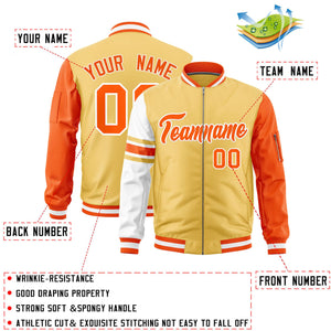 Custom Khaki Orange-White Varsity Full-Zip Raglan Sleeves Stripe Letterman Bomber Jacket