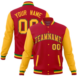 Custom Red Kelly Green Full-Snap Varsity Raglan Sleeves Letterman Baseball Jacket